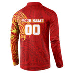 Personalized Gold Coast Suns Polynesian Button Sweatshirt Tribal Chest and Sleeve Tattoo Heritage Warrior