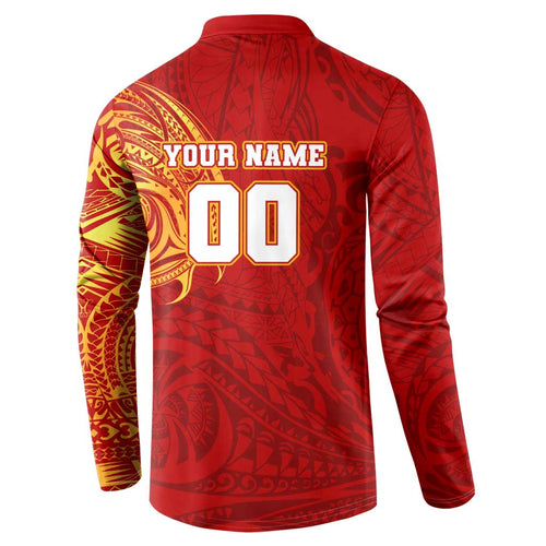Personalized Gold Coast Suns Polynesian Button Sweatshirt Tribal Chest and Sleeve Tattoo Heritage Warrior