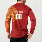 Personalized Gold Coast Suns Polynesian Button Sweatshirt Tribal Chest and Sleeve Tattoo Heritage Warrior