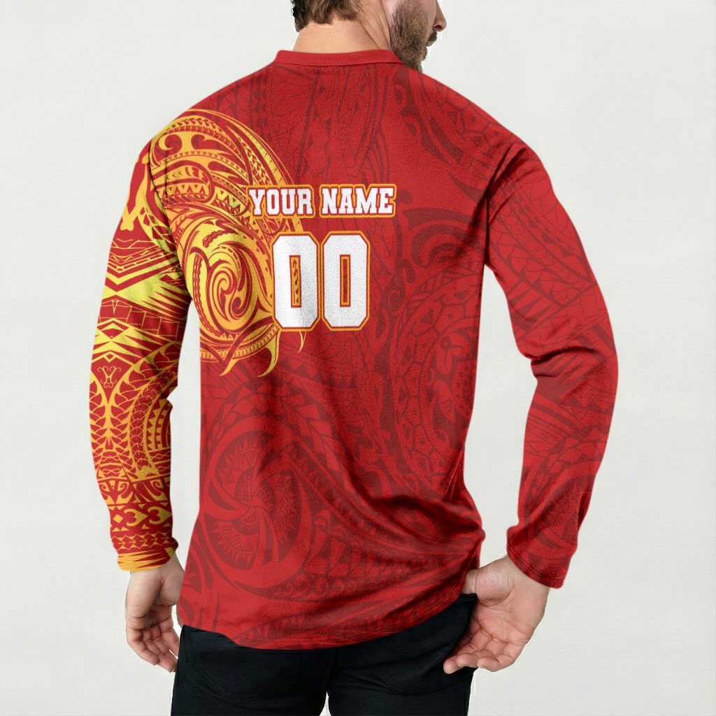 Personalized Gold Coast Suns Polynesian Button Sweatshirt Tribal Chest and Sleeve Tattoo Heritage Warrior