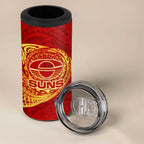 Personalized Gold Coast Suns Polynesian 4 in 1 Can Cooler Tumbler Tribal Chest and Sleeve Tattoo Heritage Warrior