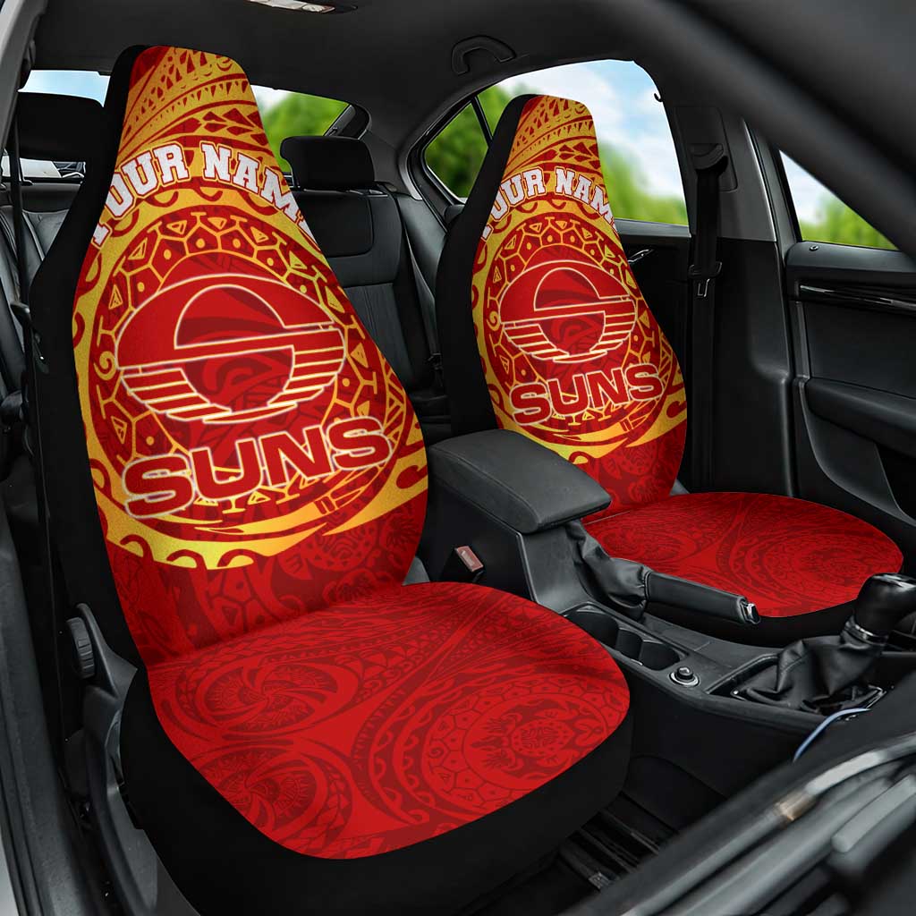Personalized Gold Coast Suns Polynesian Car Seat Cover Tribal Chest and Sleeve Tattoo Heritage Warrior