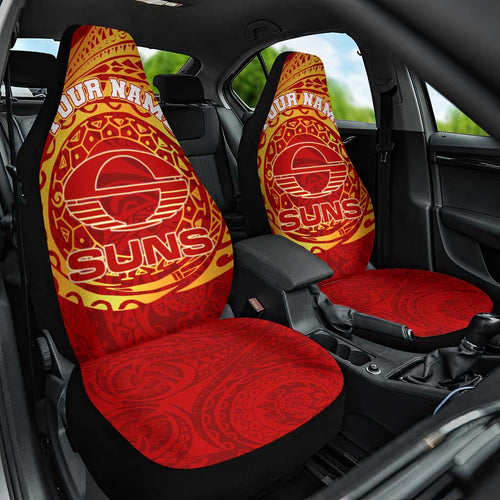 Personalized Gold Coast Suns Polynesian Car Seat Cover Tribal Chest and Sleeve Tattoo Heritage Warrior
