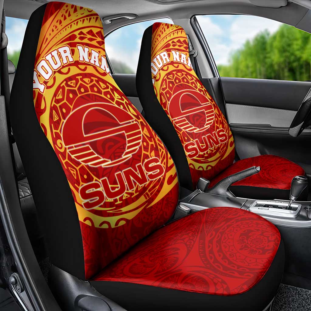 Personalized Gold Coast Suns Polynesian Car Seat Cover Tribal Chest and Sleeve Tattoo Heritage Warrior