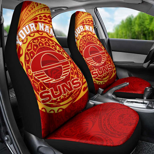 Personalized Gold Coast Suns Polynesian Car Seat Cover Tribal Chest and Sleeve Tattoo Heritage Warrior