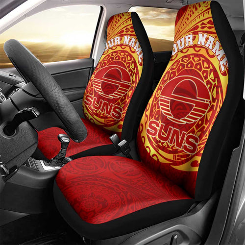 Personalized Gold Coast Suns Polynesian Car Seat Cover Tribal Chest and Sleeve Tattoo Heritage Warrior
