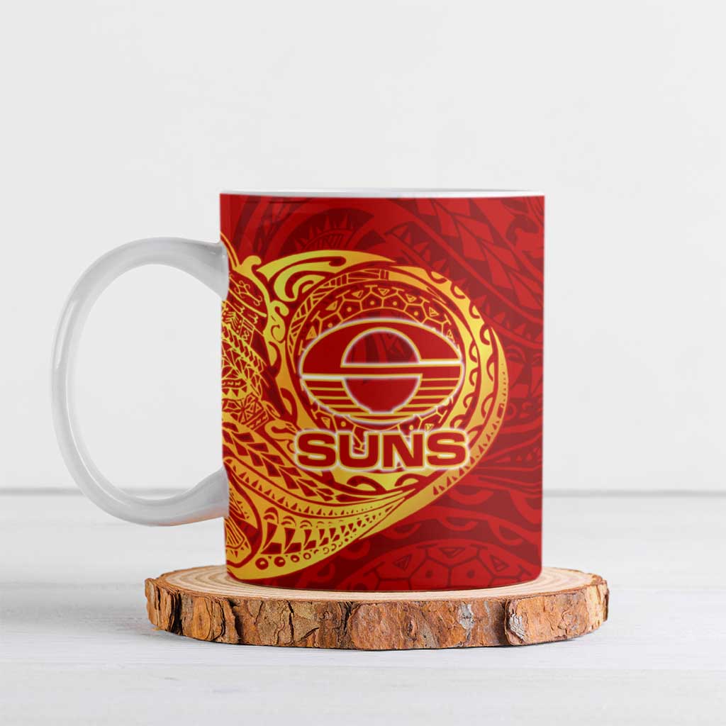 Personalized Gold Coast Suns Polynesian Ceramic Mug Tribal Chest and Sleeve Tattoo Heritage Warrior