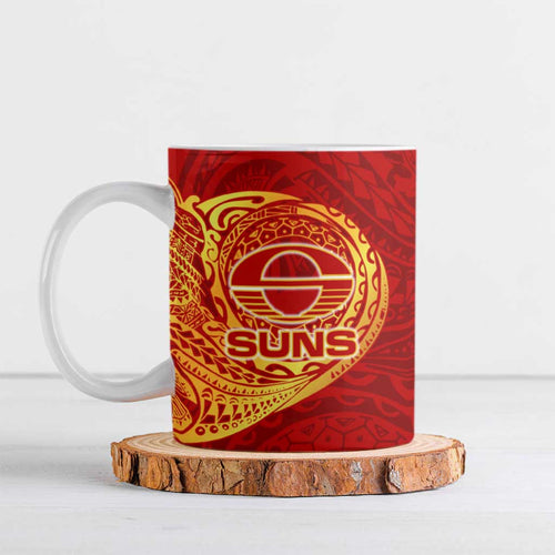 Personalized Gold Coast Suns Polynesian Ceramic Mug Tribal Chest and Sleeve Tattoo Heritage Warrior