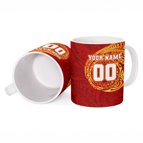 Personalized Gold Coast Suns Polynesian Ceramic Mug Tribal Chest and Sleeve Tattoo Heritage Warrior