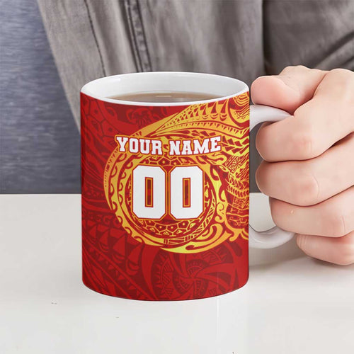 Personalized Gold Coast Suns Polynesian Ceramic Mug Tribal Chest and Sleeve Tattoo Heritage Warrior