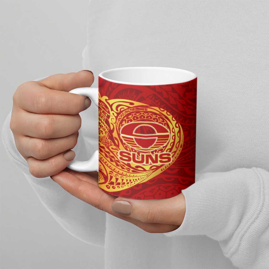Personalized Gold Coast Suns Polynesian Ceramic Mug Tribal Chest and Sleeve Tattoo Heritage Warrior