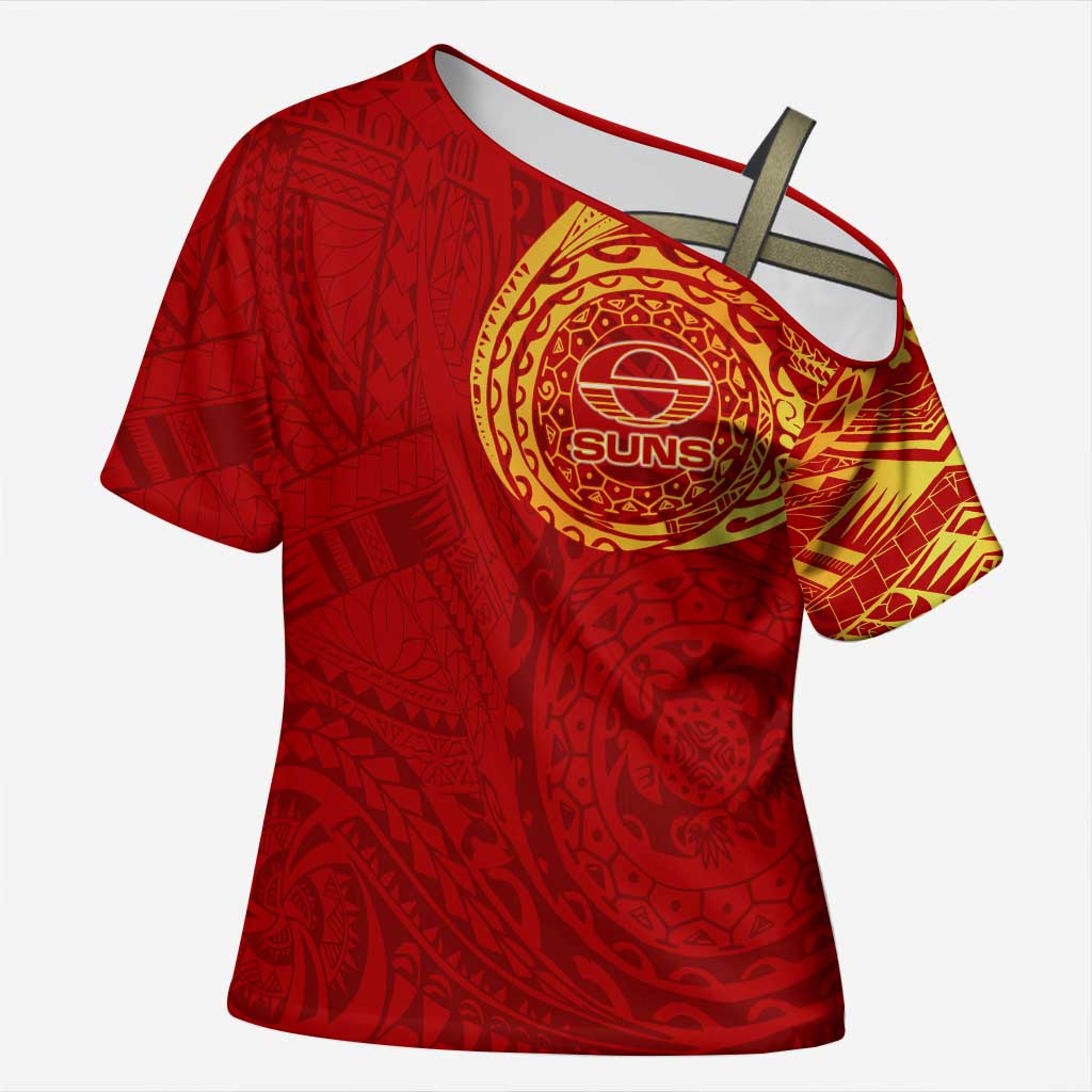 Personalized Gold Coast Suns Polynesian Cross Shoulder Shirt Tribal Chest and Sleeve Tattoo Heritage Warrior