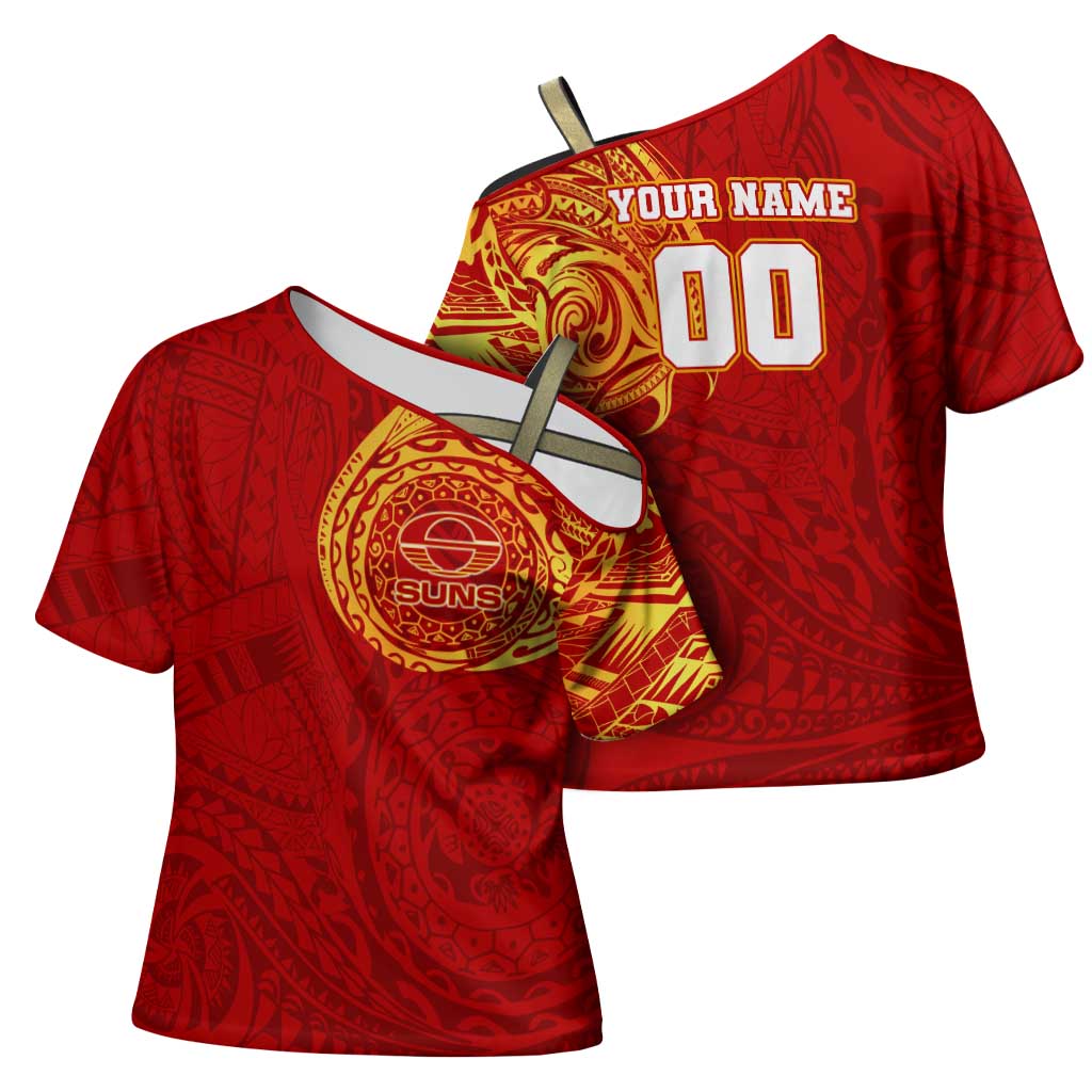Personalized Gold Coast Suns Polynesian Cross Shoulder Shirt Tribal Chest and Sleeve Tattoo Heritage Warrior