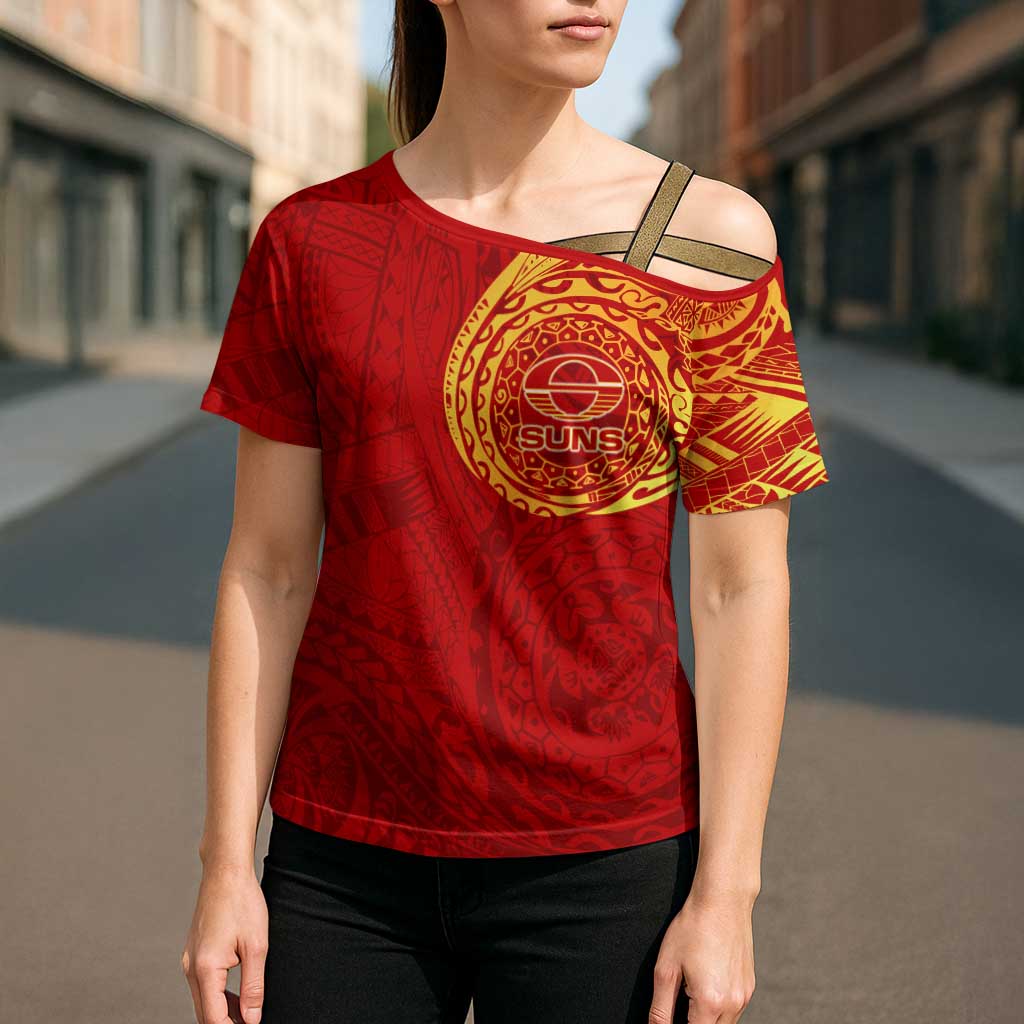 Personalized Gold Coast Suns Polynesian Cross Shoulder Shirt Tribal Chest and Sleeve Tattoo Heritage Warrior