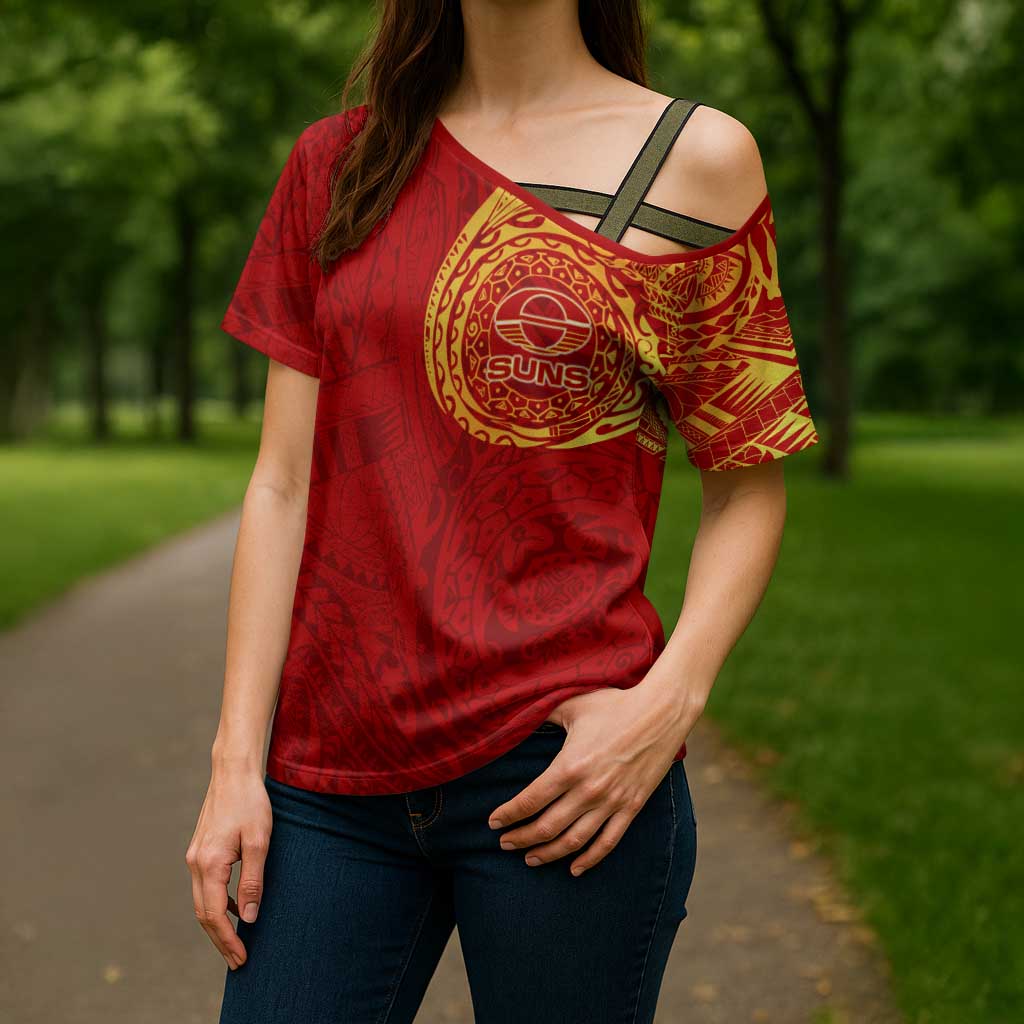 Personalized Gold Coast Suns Polynesian Cross Shoulder Shirt Tribal Chest and Sleeve Tattoo Heritage Warrior