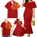 Personalized Gold Coast Suns Polynesian Family Matching Mermaid Dress and Hawaiian Shirt Tribal Chest and Sleeve Tattoo Heritage Warrior