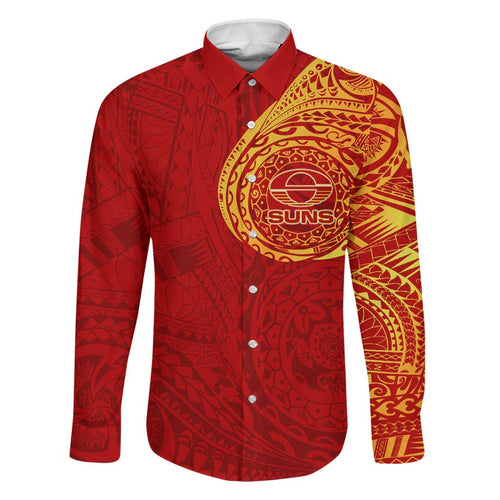 Personalized Gold Coast Suns Polynesian Family Matching Mermaid Dress and Hawaiian Shirt Tribal Chest and Sleeve Tattoo Heritage Warrior