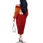 Personalized Gold Coast Suns Polynesian Family Matching Off The Shoulder Long Sleeve Dress and Hawaiian Shirt Tribal Chest and Sleeve Tattoo Heritage Warrior