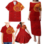 Personalized Gold Coast Suns Polynesian Family Matching Puletasi and Hawaiian Shirt Tribal Chest and Sleeve Tattoo Heritage Warrior