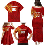 Personalized Gold Coast Suns Polynesian Family Matching Puletasi and Hawaiian Shirt Tribal Chest and Sleeve Tattoo Heritage Warrior