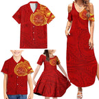 Personalized Gold Coast Suns Polynesian Family Matching Summer Maxi Dress and Hawaiian Shirt Tribal Chest and Sleeve Tattoo Heritage Warrior
