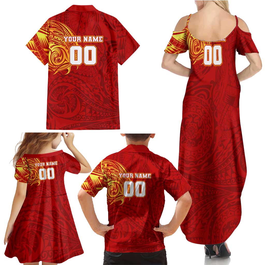 Personalized Gold Coast Suns Polynesian Family Matching Summer Maxi Dress and Hawaiian Shirt Tribal Chest and Sleeve Tattoo Heritage Warrior