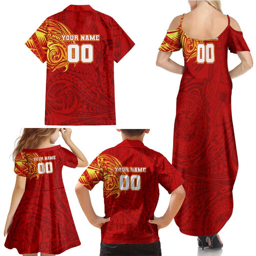 Personalized Gold Coast Suns Polynesian Family Matching Summer Maxi Dress and Hawaiian Shirt Tribal Chest and Sleeve Tattoo Heritage Warrior