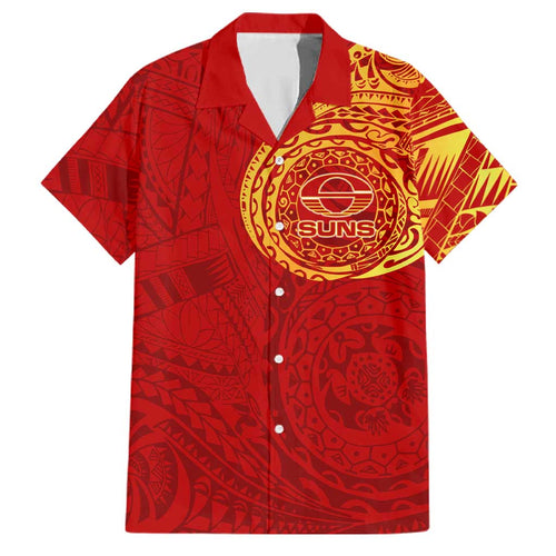 Personalized Gold Coast Suns Polynesian Family Matching Summer Maxi Dress and Hawaiian Shirt Tribal Chest and Sleeve Tattoo Heritage Warrior