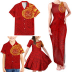 Personalized Gold Coast Suns Polynesian Family Matching Tank Maxi Dress and Hawaiian Shirt Tribal Chest and Sleeve Tattoo Heritage Warrior
