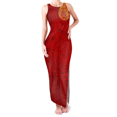 Personalized Gold Coast Suns Polynesian Family Matching Tank Maxi Dress and Hawaiian Shirt Tribal Chest and Sleeve Tattoo Heritage Warrior