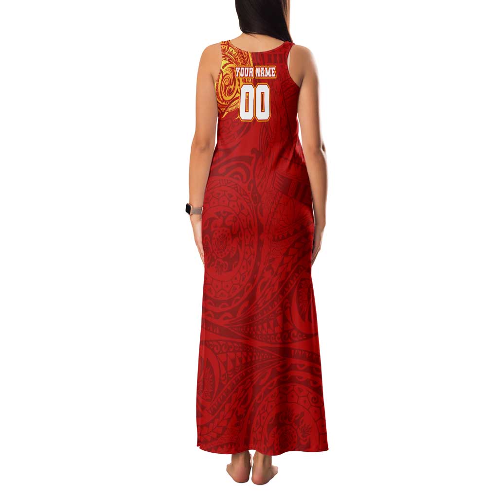Personalized Gold Coast Suns Polynesian Family Matching Tank Maxi Dress and Hawaiian Shirt Tribal Chest and Sleeve Tattoo Heritage Warrior