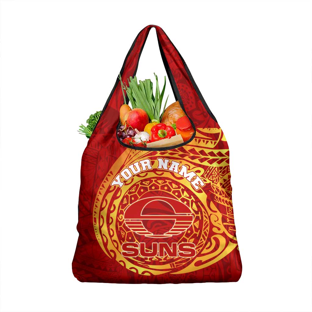 Personalized Gold Coast Suns Polynesian Grocery Bag Tribal Chest and Sleeve Tattoo Heritage Warrior