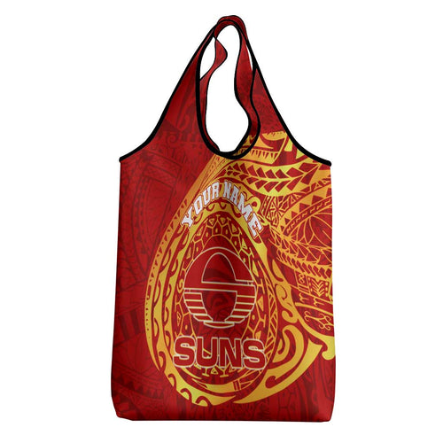 Personalized Gold Coast Suns Polynesian Grocery Bag Tribal Chest and Sleeve Tattoo Heritage Warrior