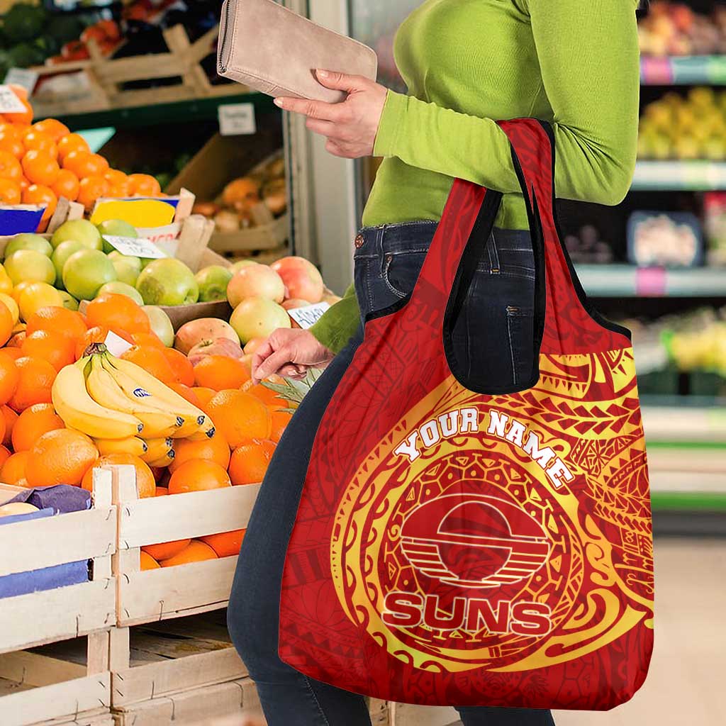 Personalized Gold Coast Suns Polynesian Grocery Bag Tribal Chest and Sleeve Tattoo Heritage Warrior
