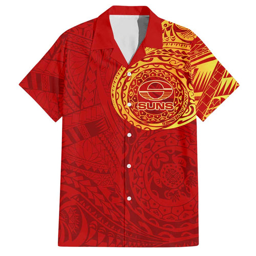 Personalized Gold Coast Suns Polynesian Hawaiian Shirt Tribal Chest and Sleeve Tattoo Heritage Warrior