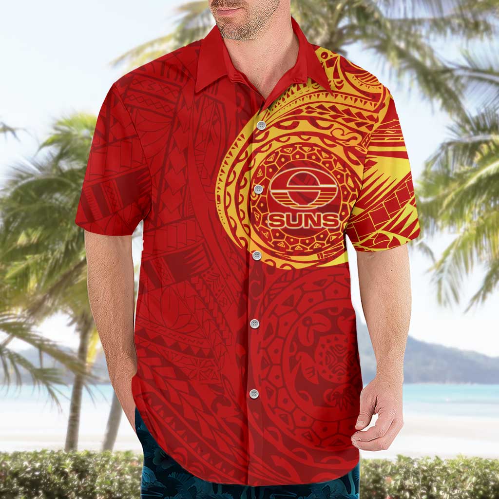 Personalized Gold Coast Suns Polynesian Hawaiian Shirt Tribal Chest and Sleeve Tattoo Heritage Warrior