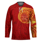 Personalized Gold Coast Suns Polynesian Hockey Jersey Tribal Chest and Sleeve Tattoo Heritage Warrior
