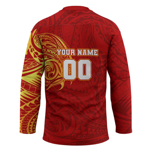 Personalized Gold Coast Suns Polynesian Hockey Jersey Tribal Chest and Sleeve Tattoo Heritage Warrior