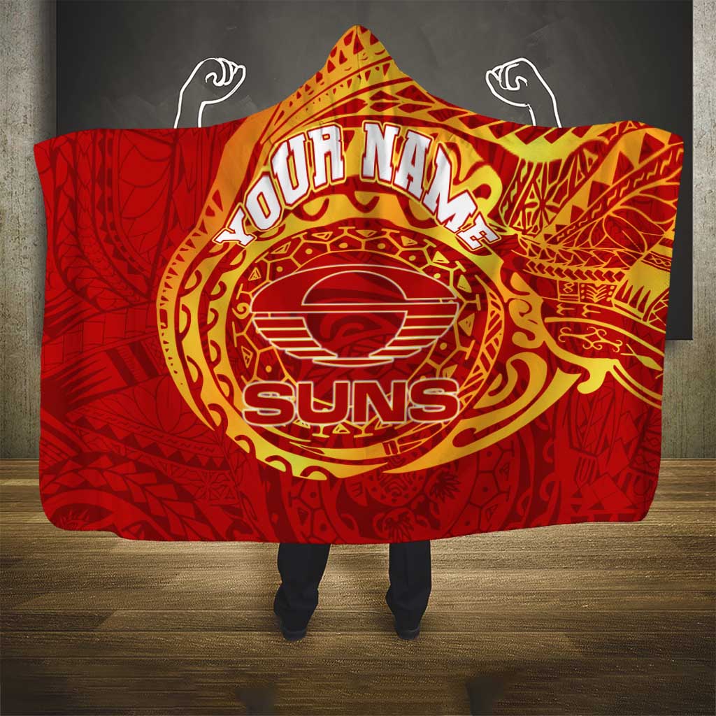 Personalized Gold Coast Suns Polynesian Hooded Blanket Tribal Chest and Sleeve Tattoo Heritage Warrior