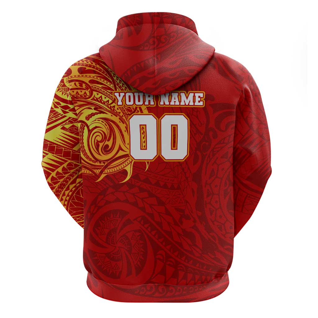Personalized Gold Coast Suns Polynesian Hoodie Tribal Chest and Sleeve Tattoo Heritage Warrior