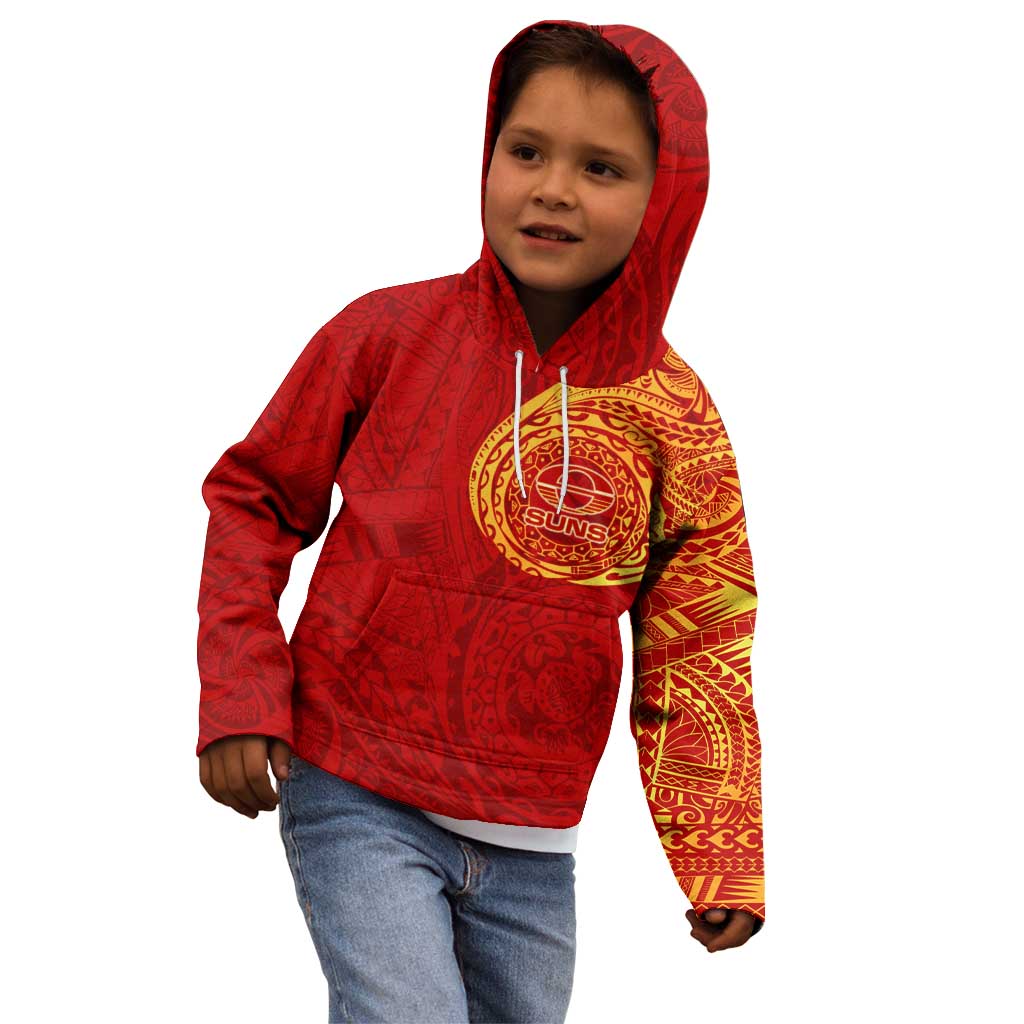 Personalized Gold Coast Suns Polynesian Kid Hoodie Tribal Chest and Sleeve Tattoo Heritage Warrior