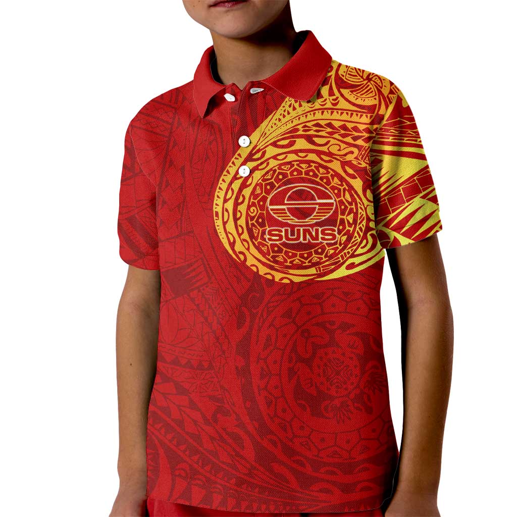Personalized Gold Coast Suns Polynesian Kid Polo Shirt Tribal Chest and Sleeve Tattoo Heritage Warrior