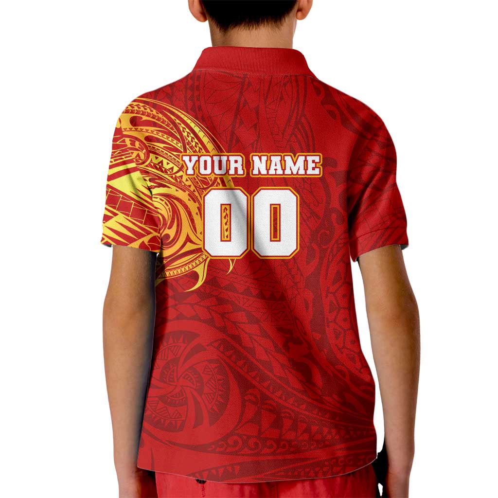 Personalized Gold Coast Suns Polynesian Kid Polo Shirt Tribal Chest and Sleeve Tattoo Heritage Warrior
