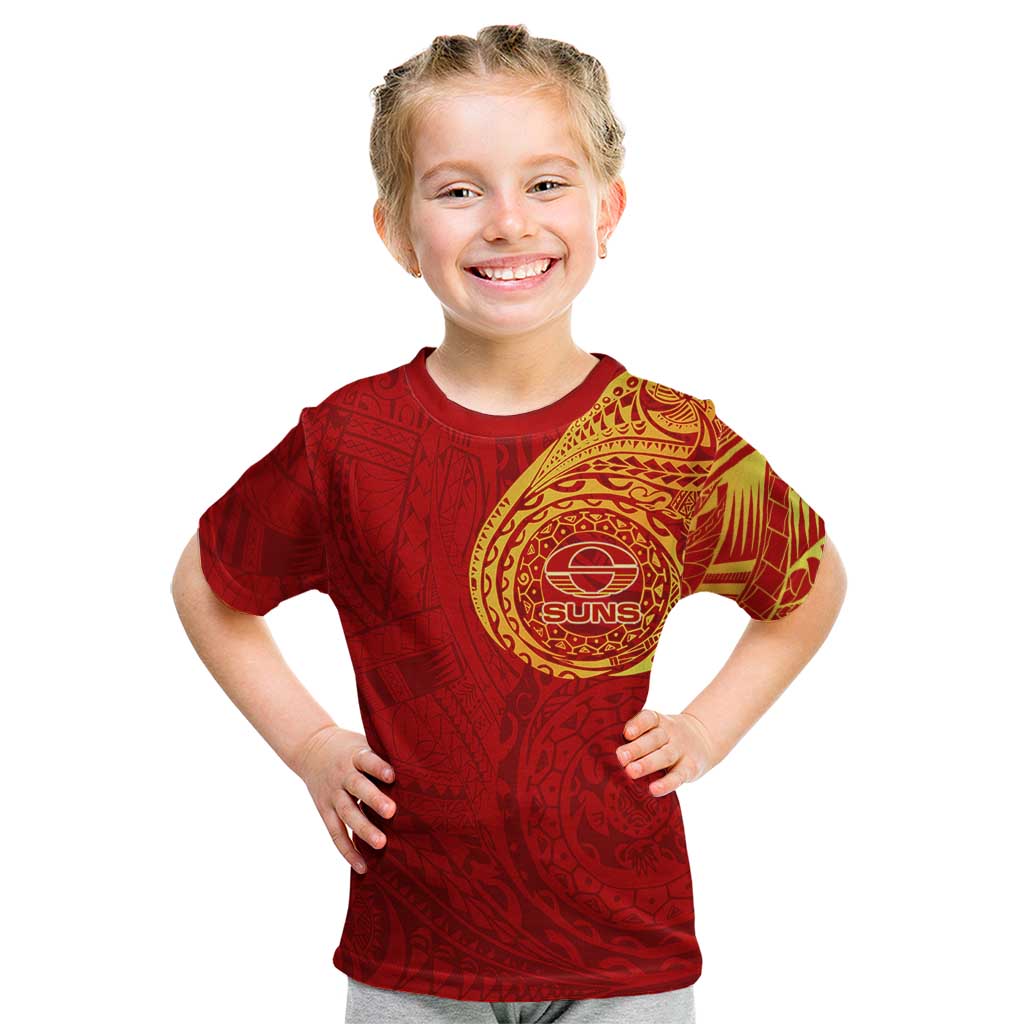 Personalized Gold Coast Suns Polynesian Kid T Shirt Tribal Chest and Sleeve Tattoo Heritage Warrior