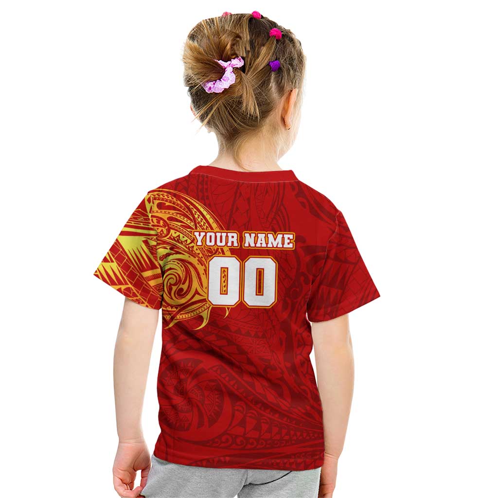 Personalized Gold Coast Suns Polynesian Kid T Shirt Tribal Chest and Sleeve Tattoo Heritage Warrior
