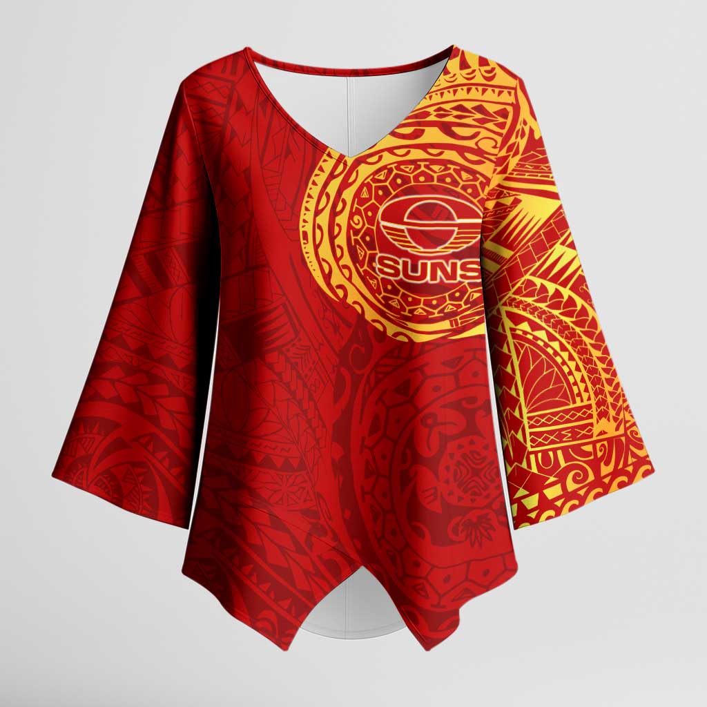 Personalized Gold Coast Suns Polynesian Kimono Sleeve Blouse Tribal Chest and Sleeve Tattoo Heritage Warrior