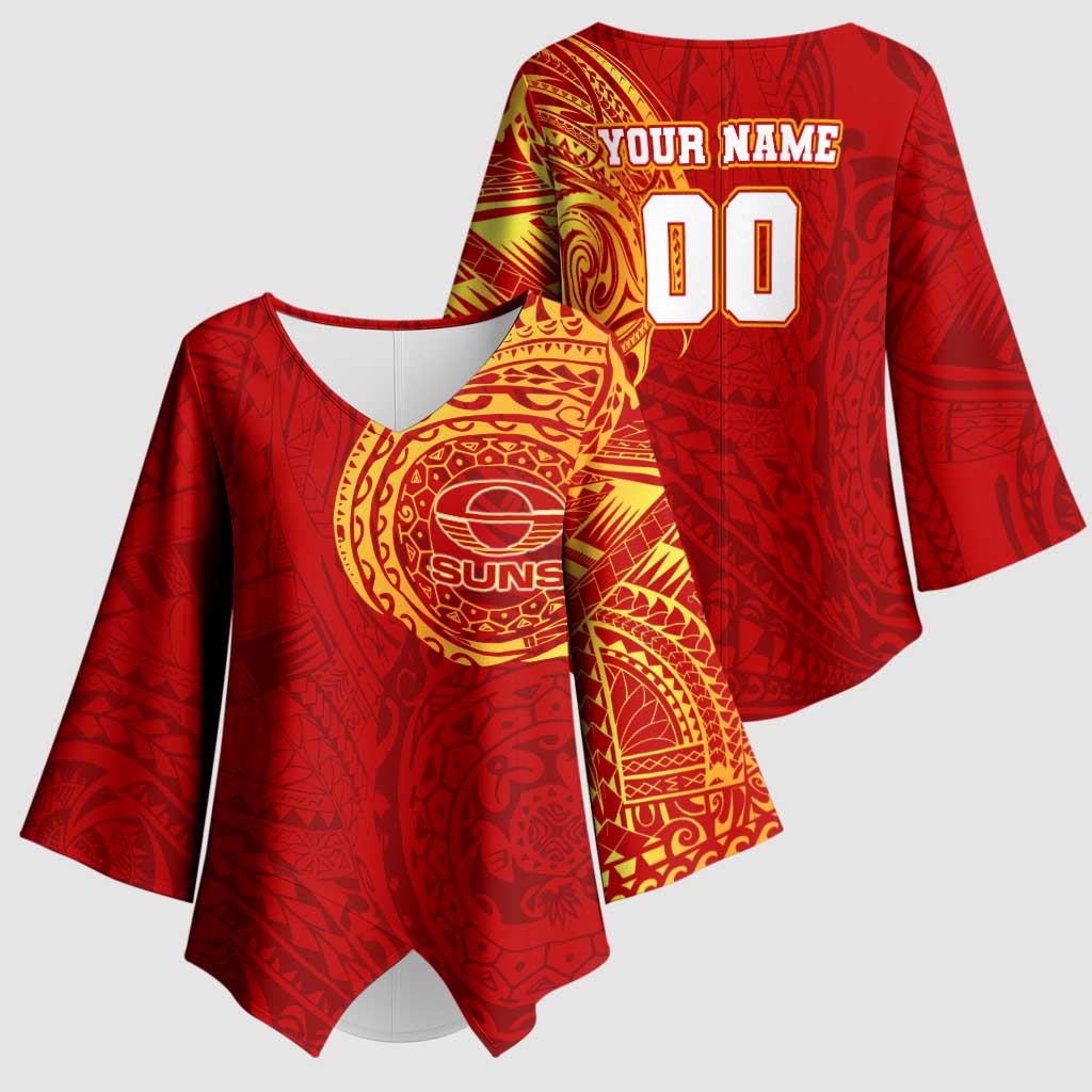 Personalized Gold Coast Suns Polynesian Kimono Sleeve Blouse Tribal Chest and Sleeve Tattoo Heritage Warrior