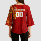 Personalized Gold Coast Suns Polynesian Kimono Sleeve Blouse Tribal Chest and Sleeve Tattoo Heritage Warrior