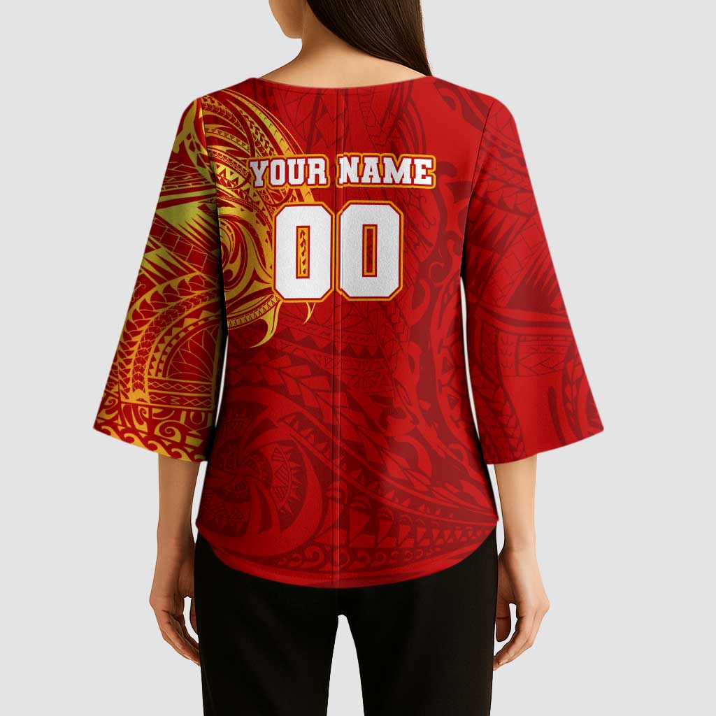 Personalized Gold Coast Suns Polynesian Kimono Sleeve Blouse Tribal Chest and Sleeve Tattoo Heritage Warrior
