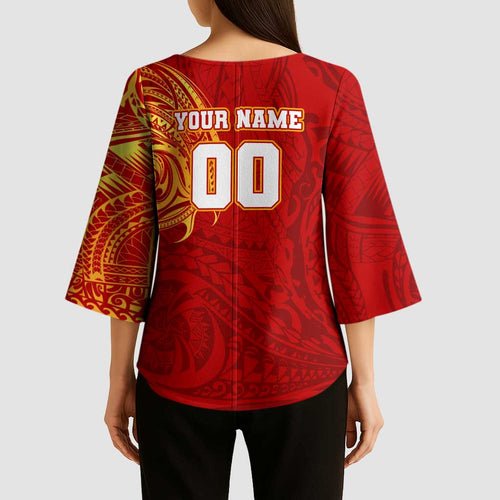 Personalized Gold Coast Suns Polynesian Kimono Sleeve Blouse Tribal Chest and Sleeve Tattoo Heritage Warrior